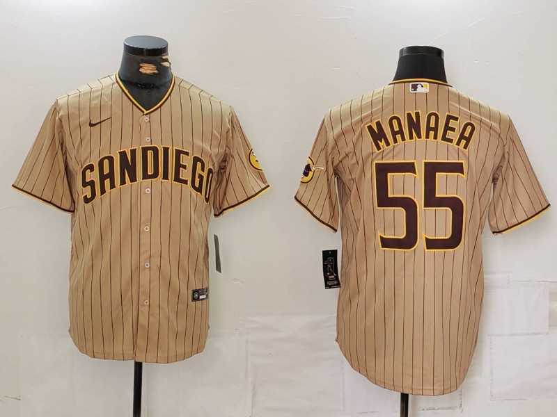 Mens San Diego Padres #55 Sean Manaea Khaki Cool Base Stitched Jersey